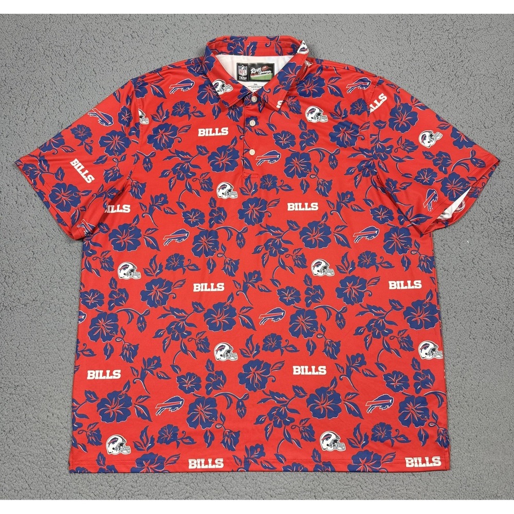 Reyn Spooner Buffalo Bills Shirt Mens 2XL Red NFL Football Hawaiian Floral Polo